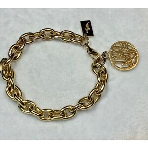 Lilly Pulitzer Charm Bracelet Gold Tone Logo Tag Preppy Coastal Classic Resort